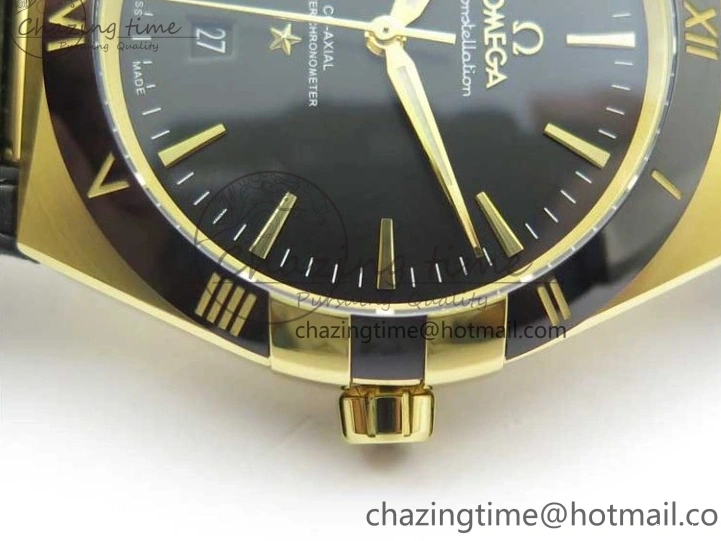 0318 HighQuality Constellation 131.33.41.21.03.001 YG TW Best Edition Black Dial On Gummy Strap A 7871